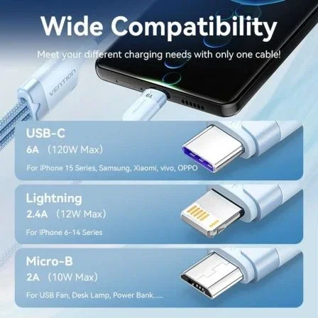 Vention Cable 3 en 1 USB-C, Lightning, MicroUSB CTRWG, Blanco, 1.5m